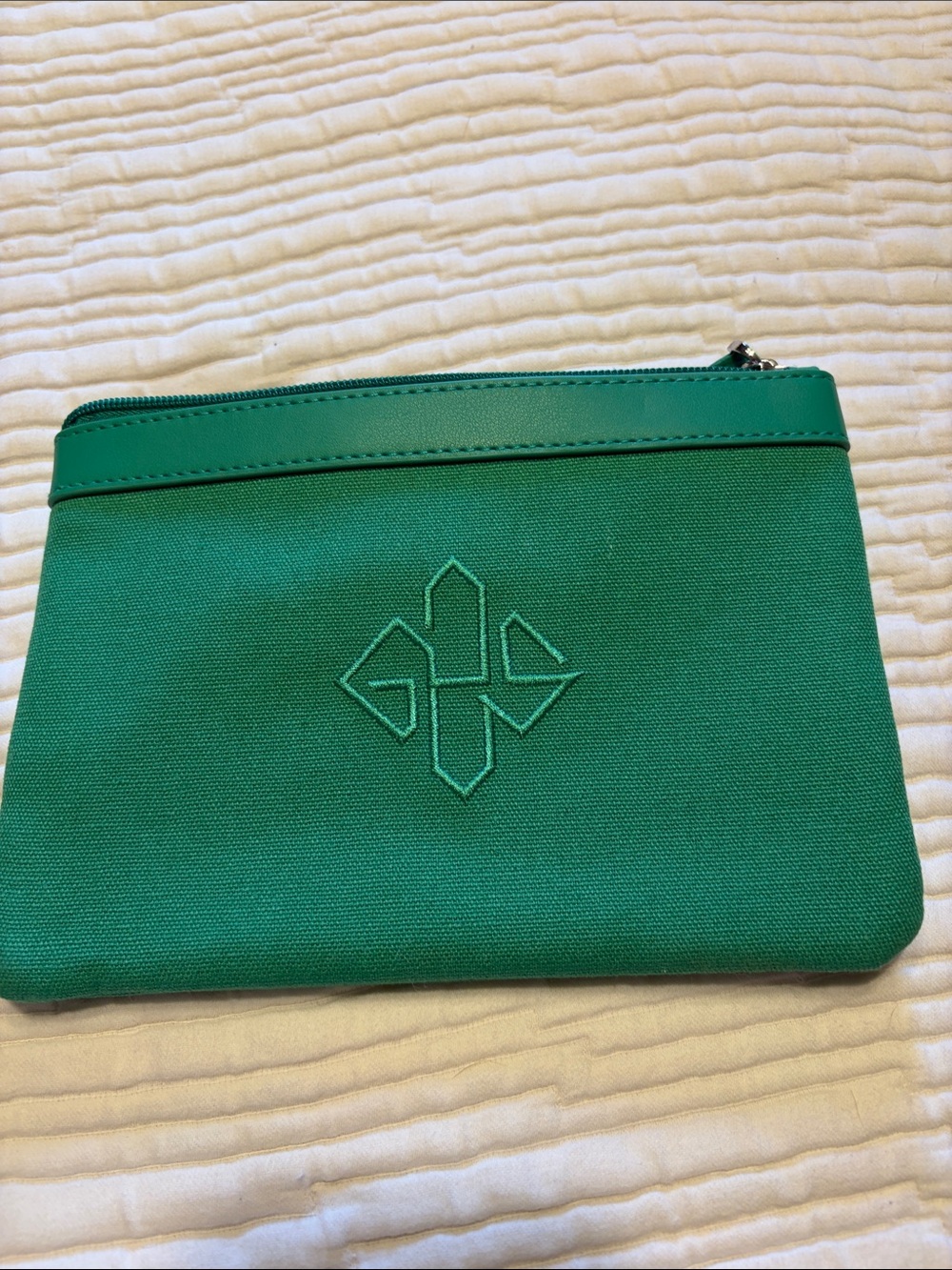 Green Embroidered Canvas Zip Pouch